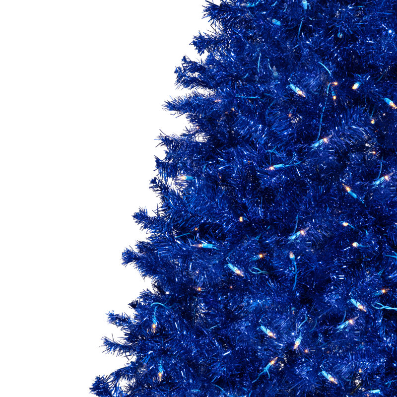 Pre-Lit Artificial Tinsel Christmas Tree - Blue, 9', Pre-Lit