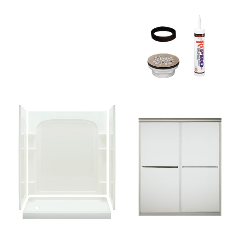 Ensemble 60" W x 73.75" H Framed Rectangle Sliding Shower Stall and Base Included, Oil Rubbed Bronze/White, Left