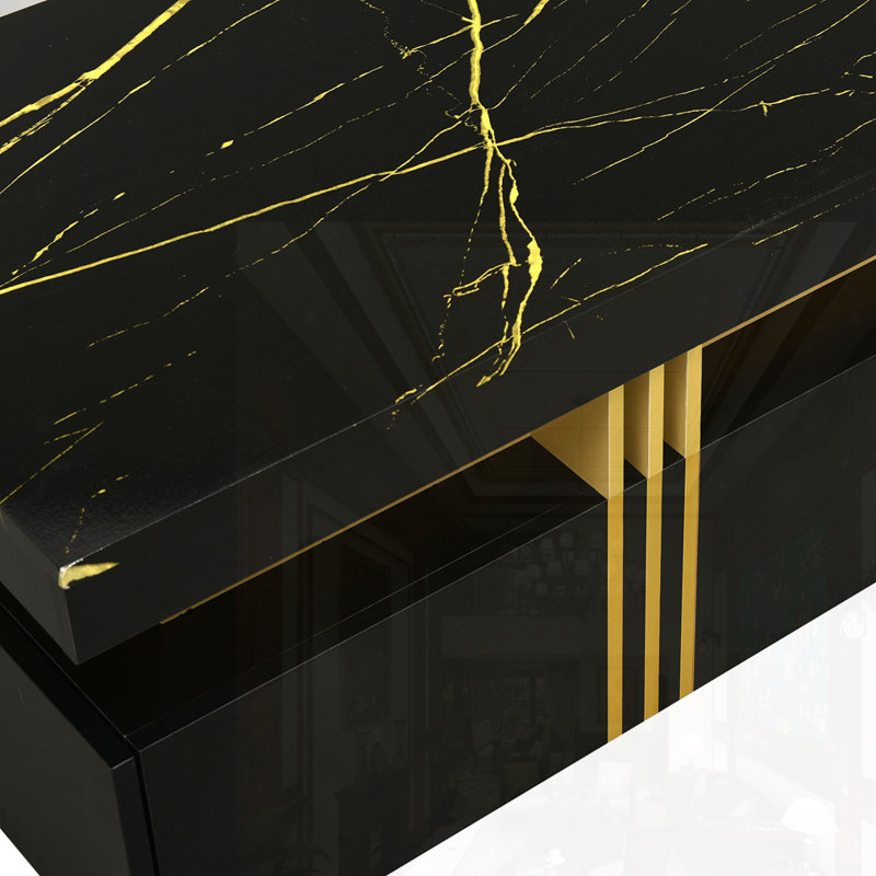 Table basse contemporaine avec plateau en faux marbre, Noir