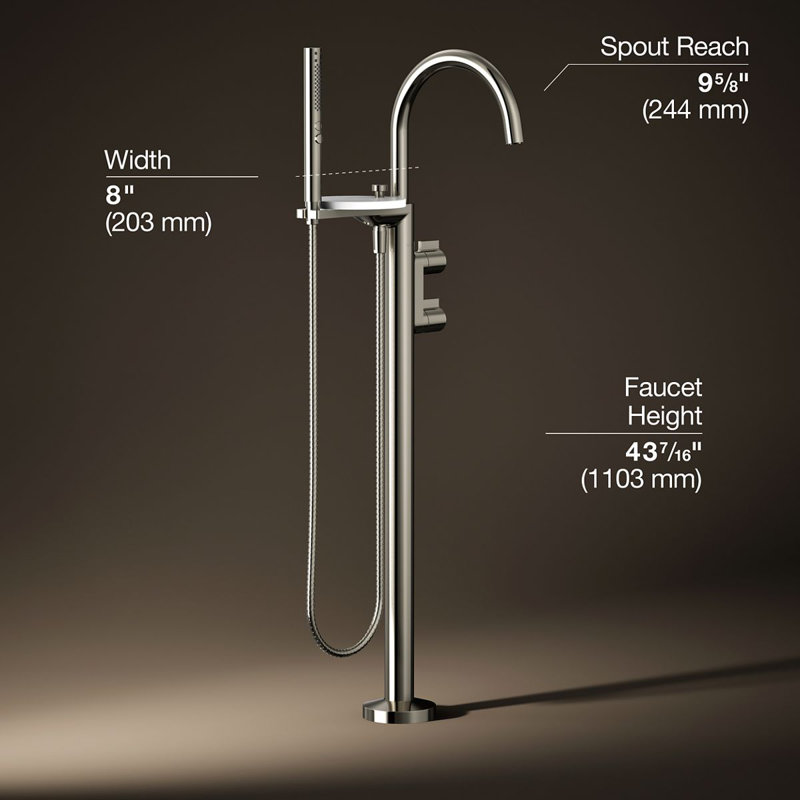 Components Floor-Mount Bath Filler Trim, Knob Handle, Polished Nickel