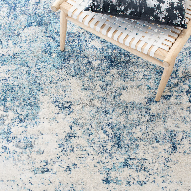 N'Keal Performance Abstract Rug, Square 3', Navy/Ivory