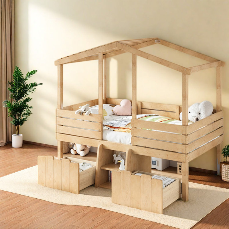 Lit mezzanine simple avec rangement, chambre d'enfant en bois aggloméré