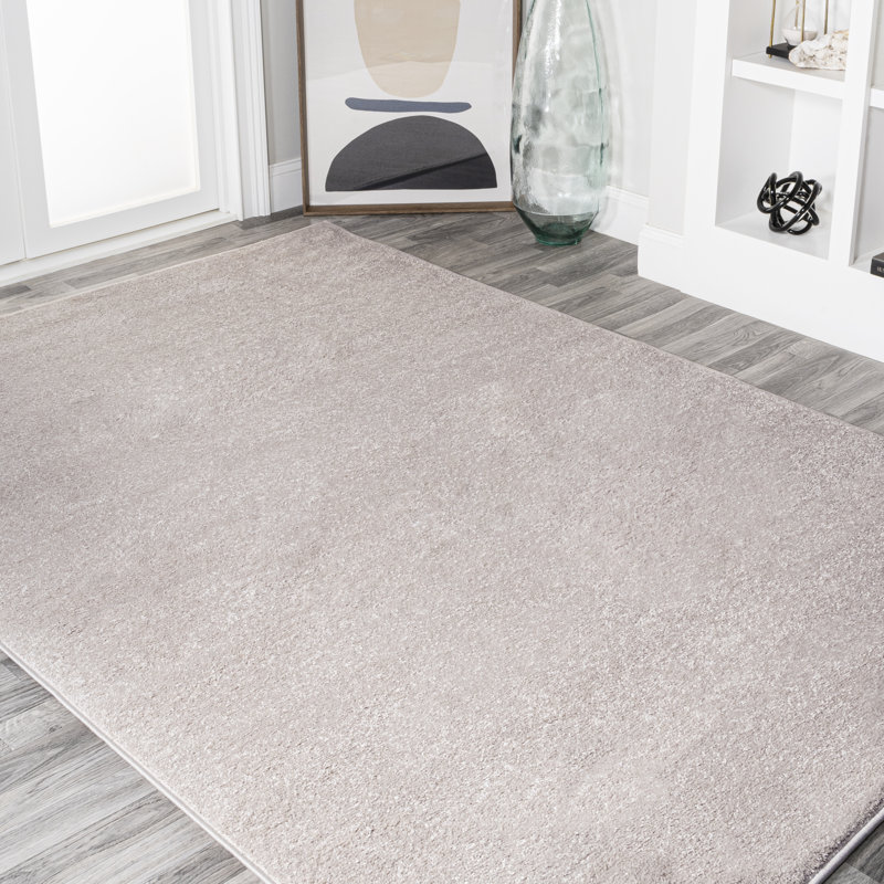 Asami Solid Low-Pile Beige Rug, Rectangle 2'9" x 5'