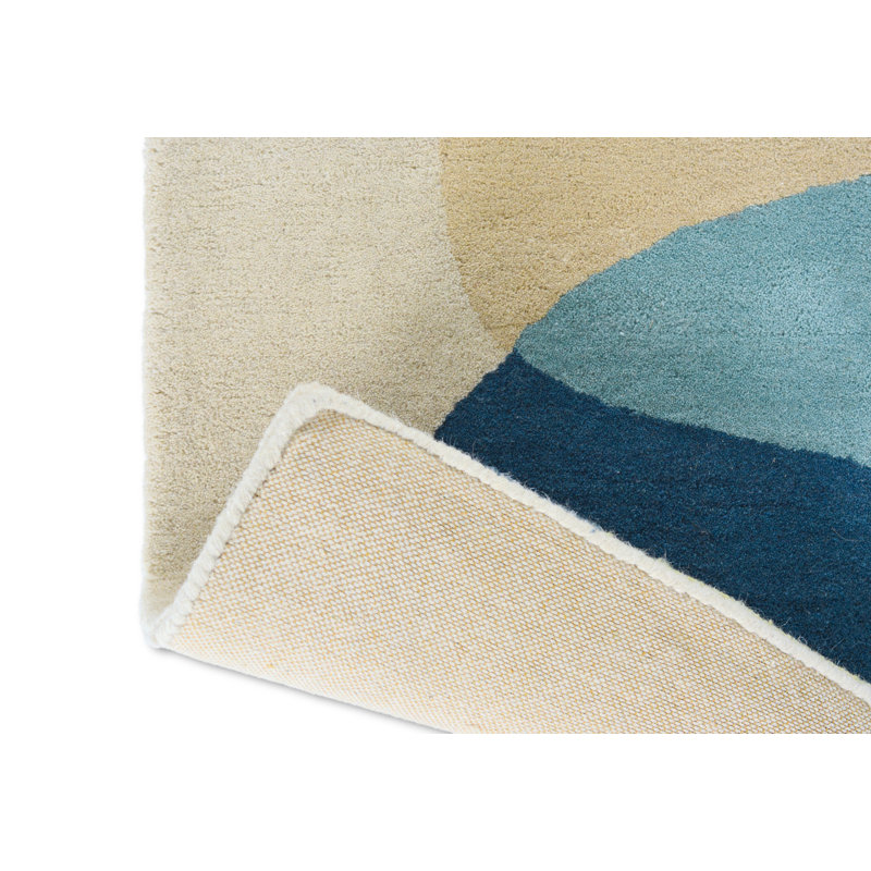 Elliptic Wool Striped Area Rug in Blue/Ivory/Yellow, Rectangle 5'7" x 7'10"