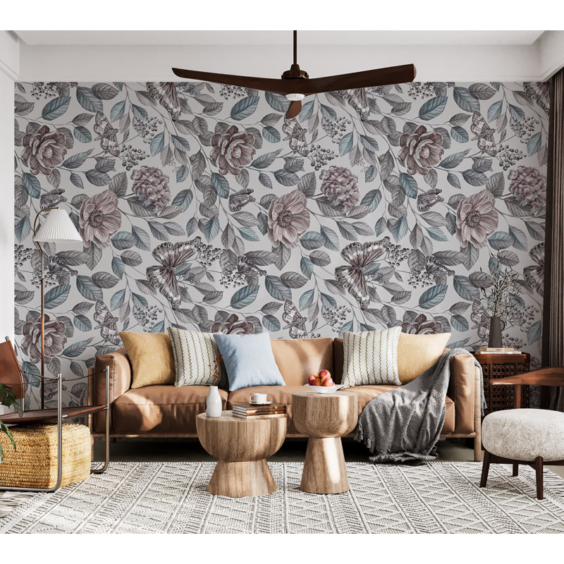 Murale florale pelez et collez - mosaïque rustique, L 41 po x l 57 po
