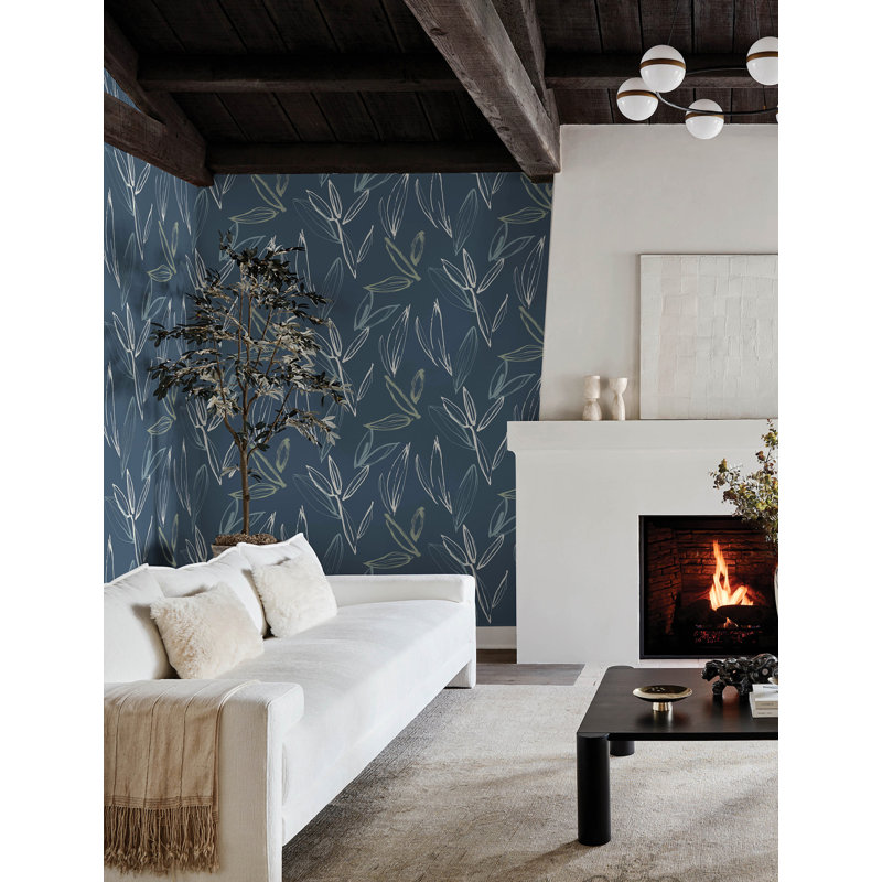 Papier peint Kenia Indigo Leaf Toss, Indigo