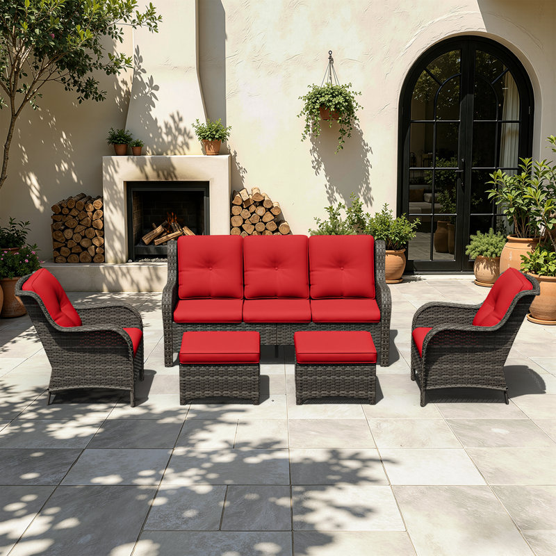 Anahit 5-Piece Outdoor Sofa Seating Group with Cushions, Red