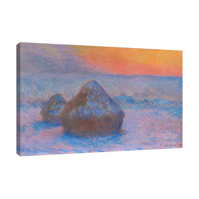 «Stacks Of Wheat, Sunset, Snow Effect» par Claude Monet - reproduction d'art sur toile tendue