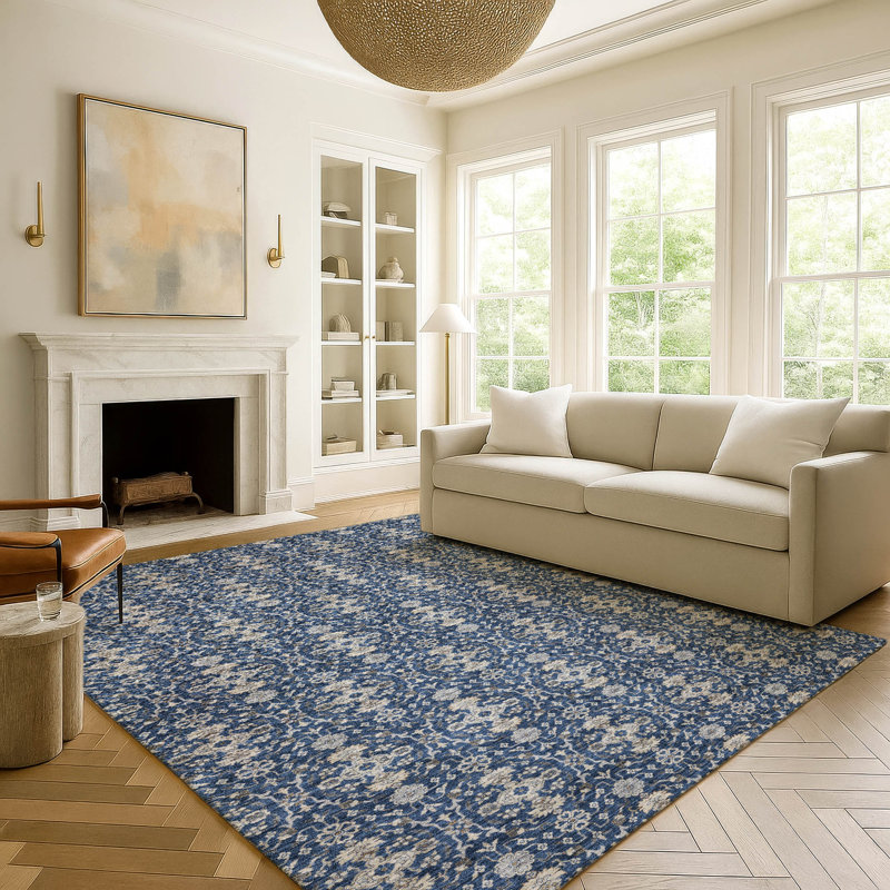 Machine Washable Indoor/Outdoor Chantille ACN2917 Lattice Rug, 8' x 10', Navy