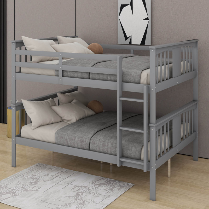 Lit superposé double au dessus d'un lit double avec échelle, Gris