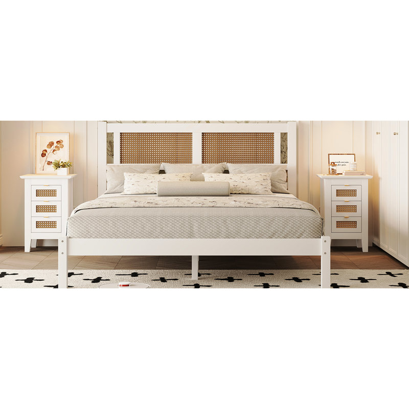 Lit plateforme naturel, grand et simple pour la chambre à coucher, lit blanc - élégance pour la chambre à coucher,