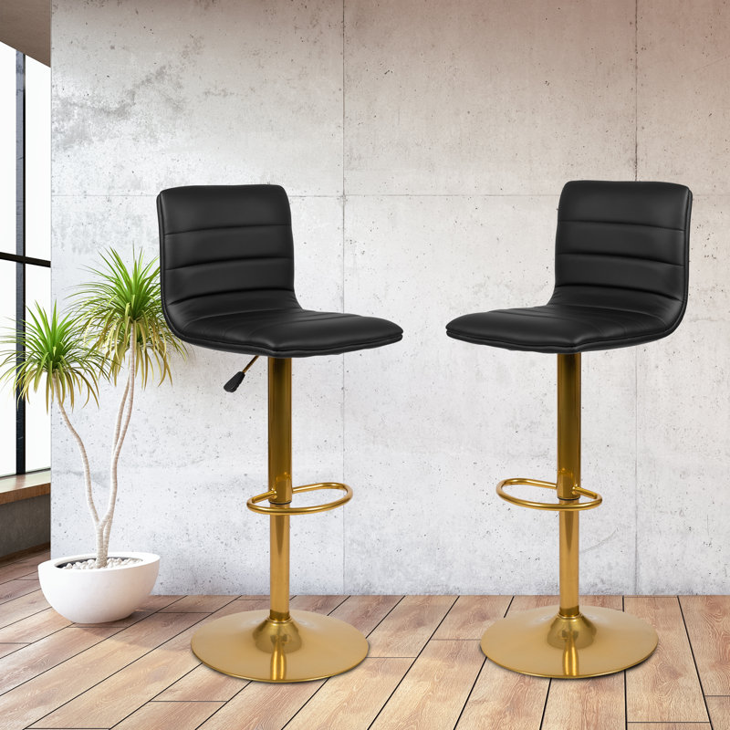 Clift Modern Upholstered Adjustable-Height Barstool with Footrest, Black / Gold, 2
