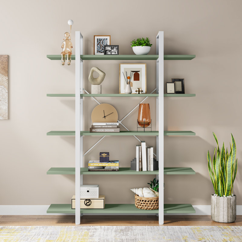 Industrial 5-Tier Bookcase, Metal Frame Open Shelf With X-Back Design, 71" Tall Storage Shelves For Living Room, Home Office