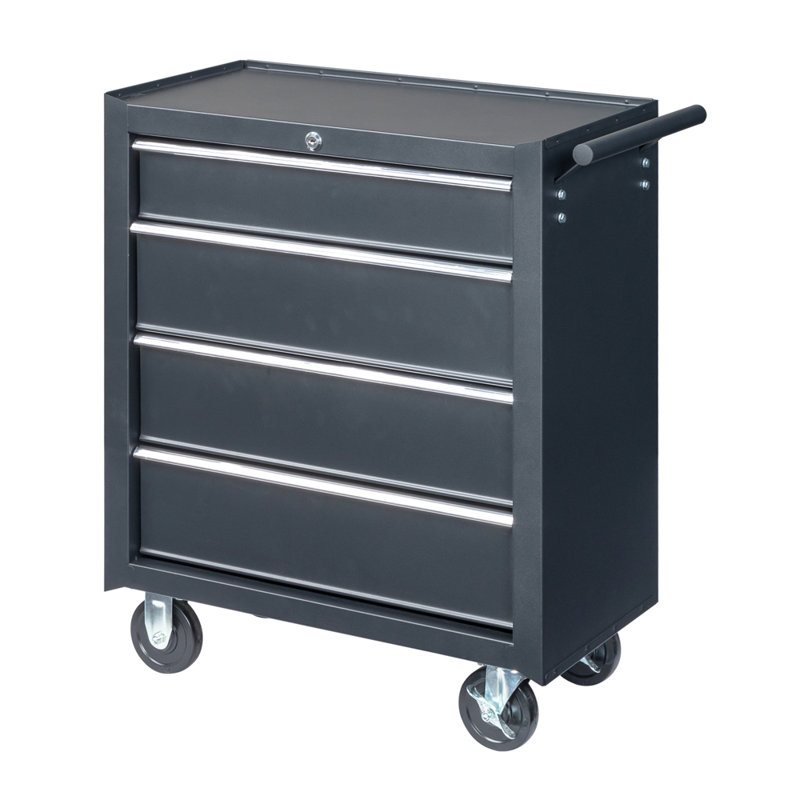 Scarlett 26.81'' W 4 -Drawer Steel Bottom Rollaway Chest with Wheels, Black
