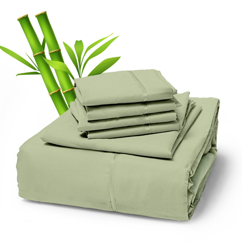 Premium Rayon From Bamboo Blend Sheet Set With Deep Pockets, Cooling and Breathable, Light Olive