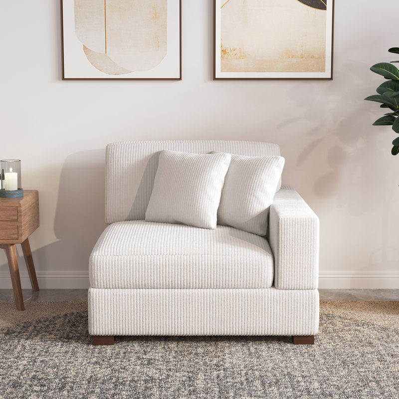 Milbrey Upholstered Beige Corduroy Armchair with Pillow Back and Solid Wood Legs, Corduroy, Beige