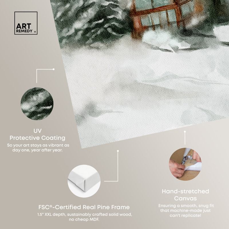 Winter Cabin in Snowy Forest Landscape Canvas Wall Art, 24" x 30"