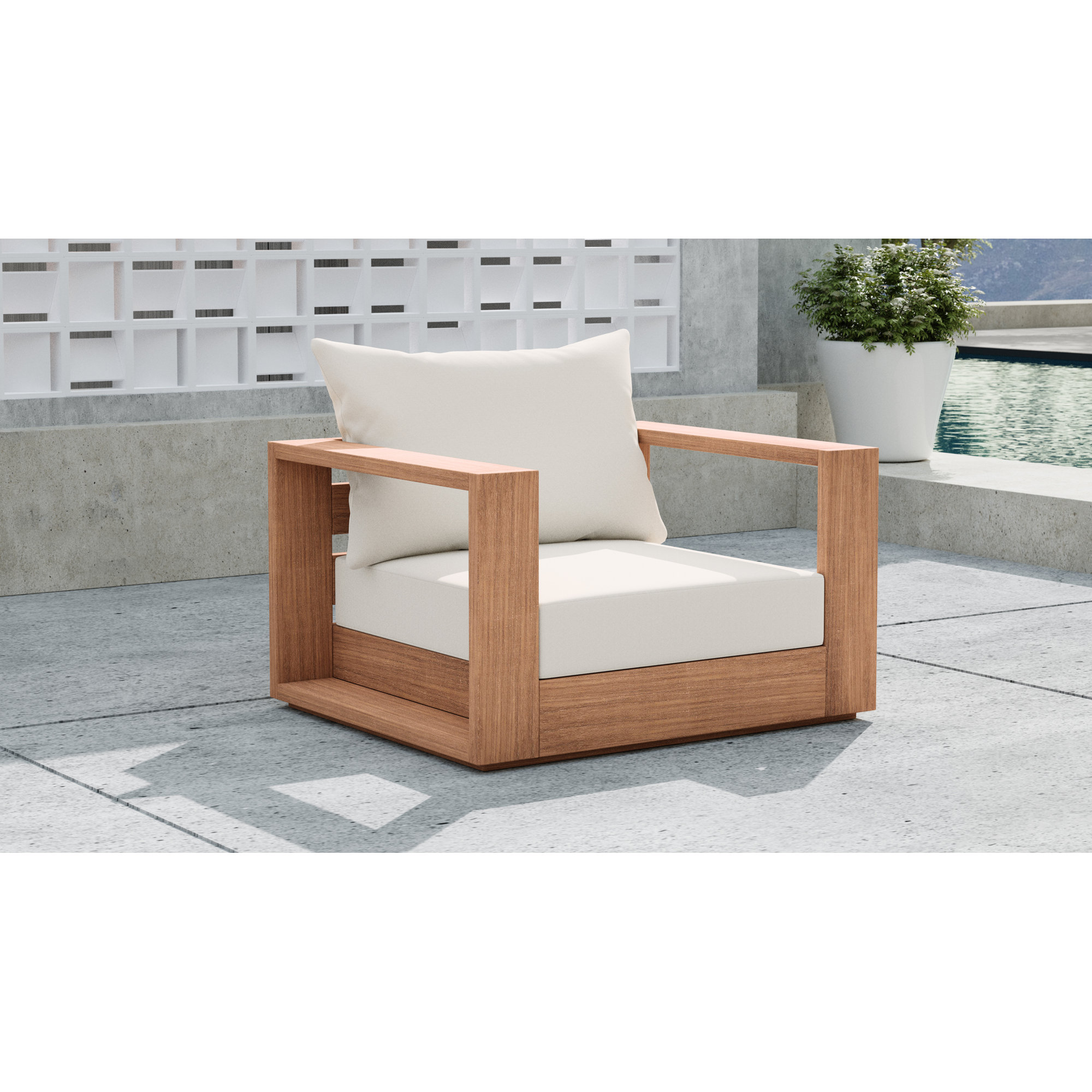 Gazel Teak Outdoor Lounge Chair, White