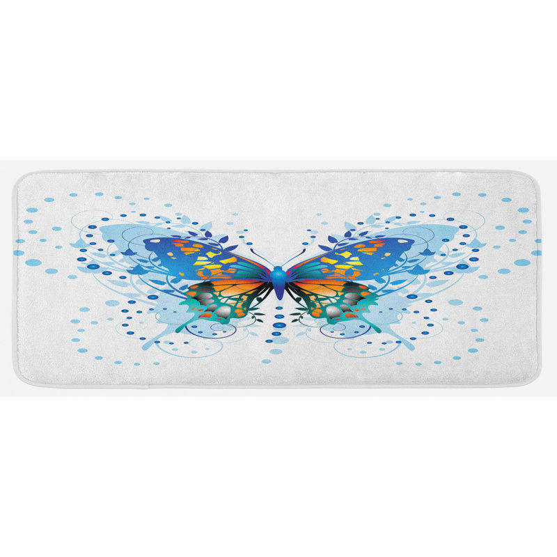 Tapis de cuisine de couleur turquoise bleu turquoise, animaux avec ondulations et points brindilles