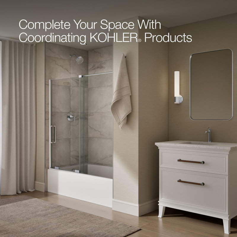 Echelon Sliding Bath Door, 58-1/4 In. H X 55-3/4 - 59-3/4 In. W, With 5/16 In. Thick Crystal Clear Glass