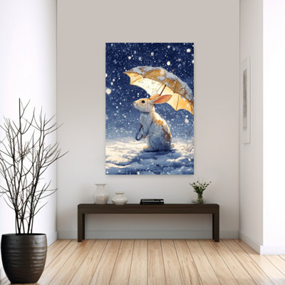 Hiver animal lapin 8 serein abstrait contemporain animal de forêt forêt murale
