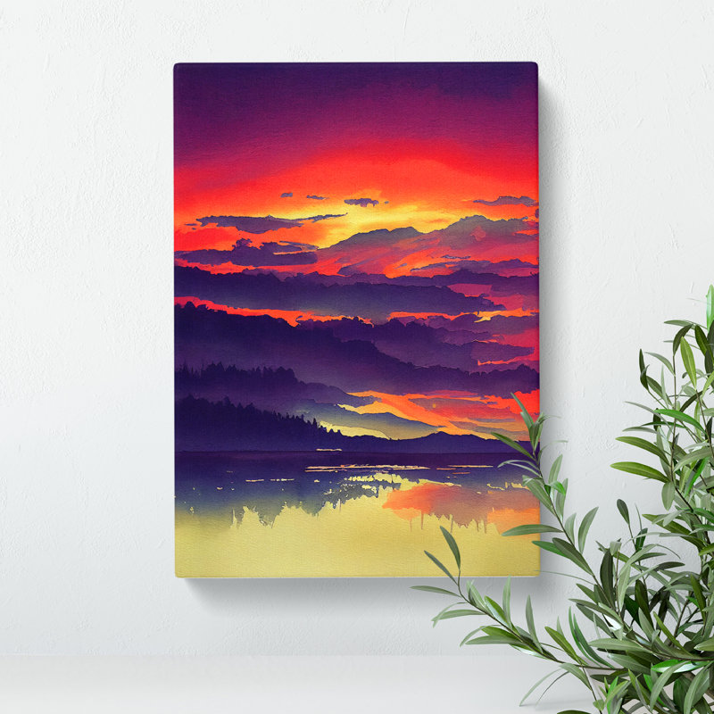 Watercolour Sunset Lake No.3 - Wrapped Canvas Painting, 50cm H x 35cm W x 3cm D