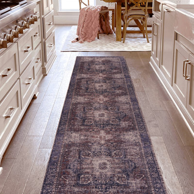 Tapis de couloir de 2 pi 6 po x 10 pi, à poils courts lavables pour la chambre à coucher, le salon, la cuisine bourgogne - antidérapant, antidérapant et facile à nettoyer