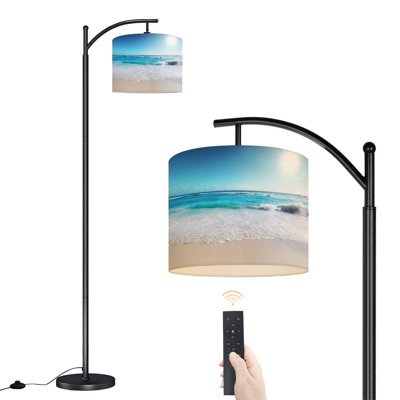 Arc Floor Lamp Beach scene showing sand sea sky Floor Lamps with Remote LED Lights Adjustable Lamp Shades Tall Standing Lamps for Reading Office Living Room