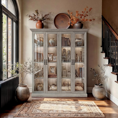 69.1"H China Cabinet With 4 Glass Doors & LED Lighting