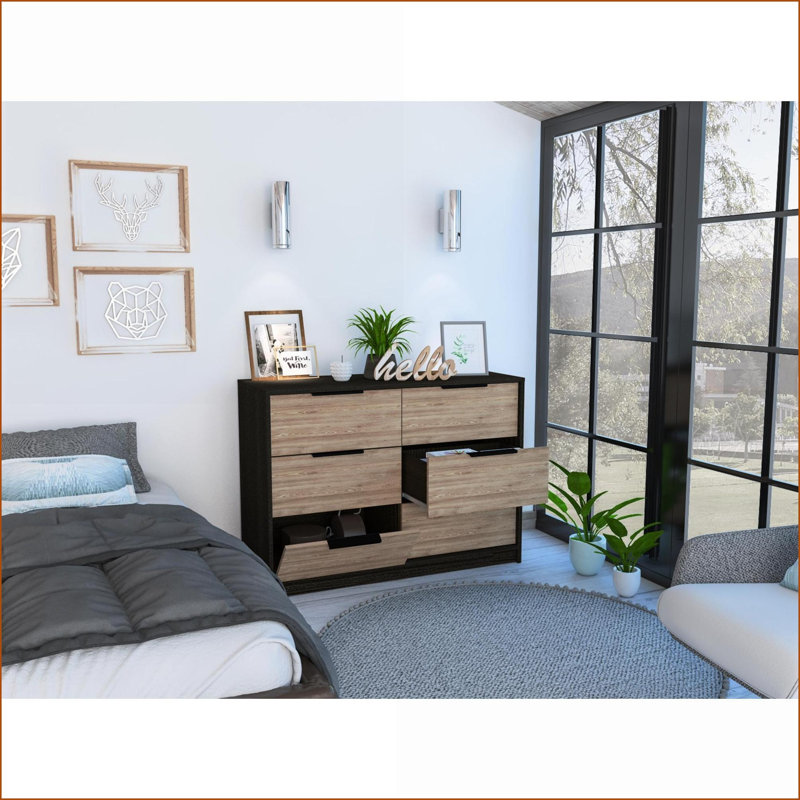 Commodes | Commode 2 tiroirs 2 tiroirs Kaia, largeur: 42,1 po noir / pin | Multicolore | Panneau de particules