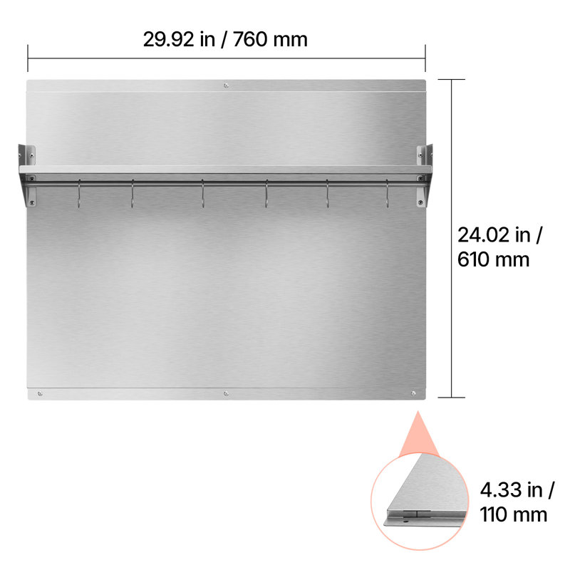 Dosseret en acier inoxydable de 30 po x 24 po pour le poêle, pare-éclaboussures ultra plat avec tablette de rangement et support de suspension, panneau de hotte de protection mural, facile à nettoyer, trous pré-percés pour une installation facile