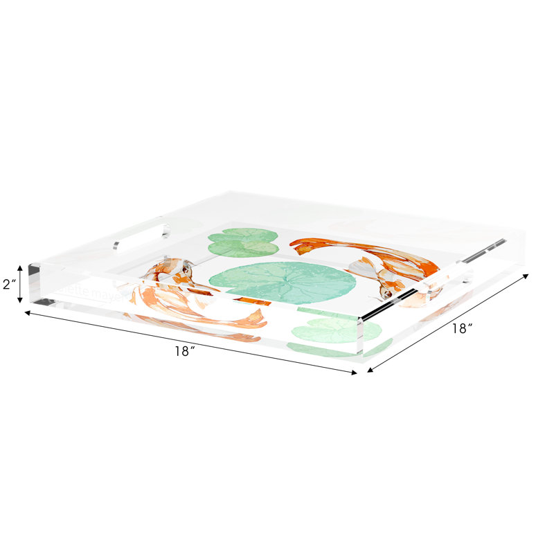 Koi Coral Acrylic Square Decorative Tray, 18"W x 18"D x 2"H