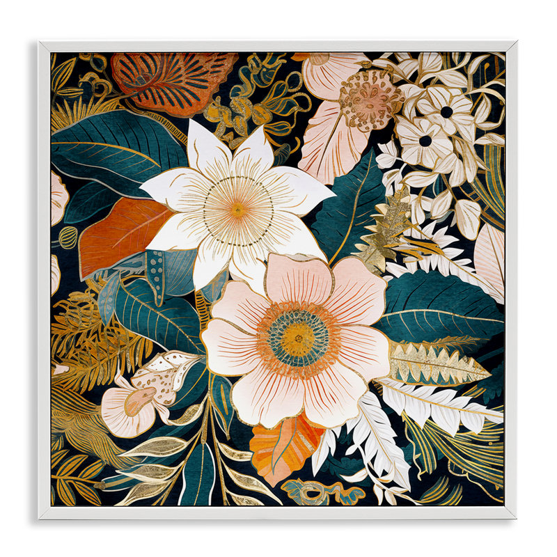Art giclée éclectique à motif floral par Sasha, Estampe numérique encadrée blanc bord de mer, H 12 po x l 12 po