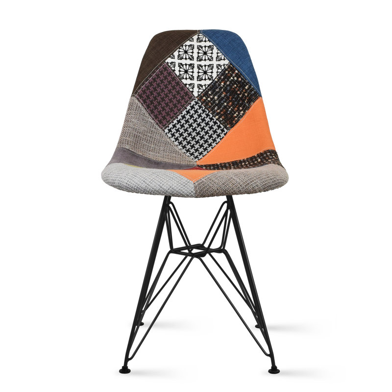 Mid Century Modern Patchwork Upholstered Dining Chair with Curved Seat, Solid Wood Legs and Metal Footrest for Kitchen Island, Breakfast Bar, Pub Table, Home Bar Muti Color, Single