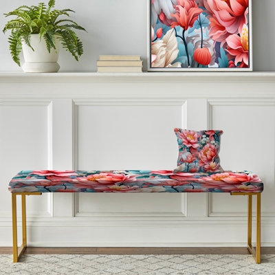 Banc floral rembourré or