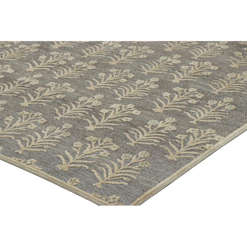 Rug & Kilim’S Block Print Rug Design In Brown With Beige Floral Patterns, Rectangle 10' x 14'