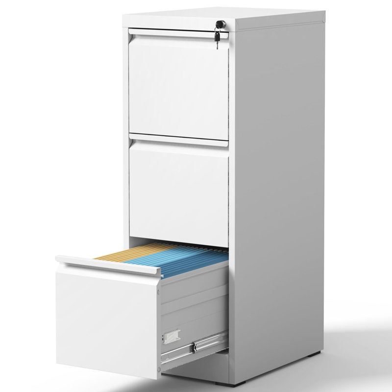 41"H 3 Drawer Metal Vertical Filing Storage Cabinets for Home Office A4/Letter/Legal Size Files, White