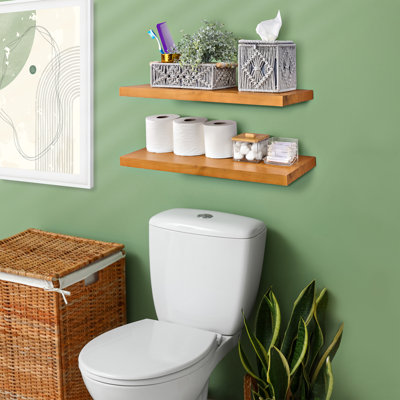 Tablettes murales flottantes en bois massif Sorbus - longues tablettes murales en bois massif de 24 po pour la salle de bain, les livres, la chambre à coucher et le salon - ensemble de 2 tablettes de cuisine murales - 100% pin massif durable de qualité 