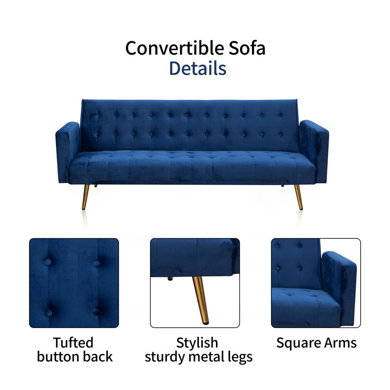 Irma Twin 75'' Upholstered Convertible Sofa, Dark Blue Velvet