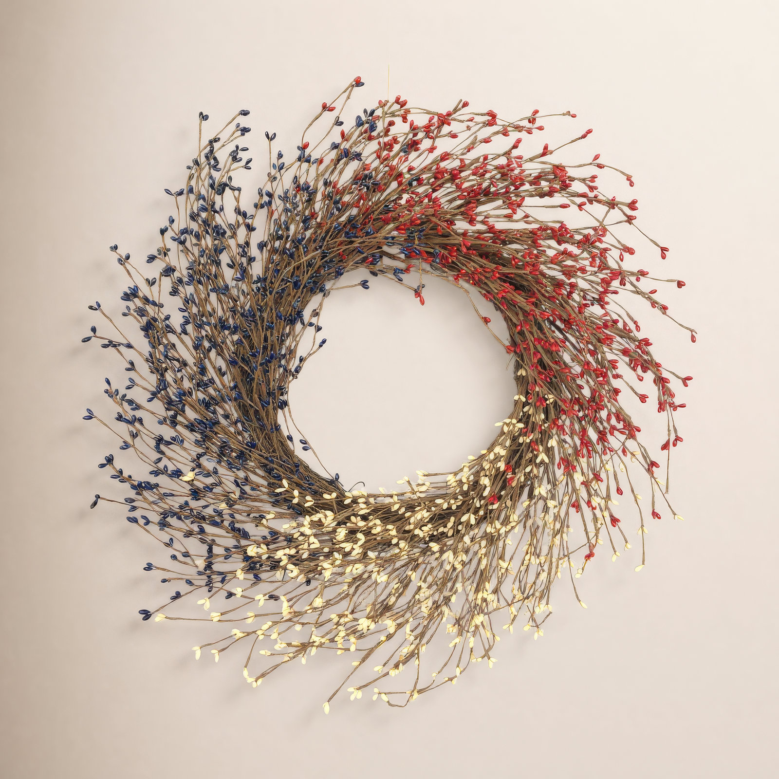 22" Pip Spring Grapevine Berry Wreath, Blue/Red/White