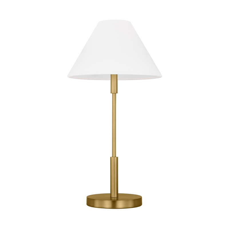 Satin Brass Medium Table Lamp with White Linen Shade