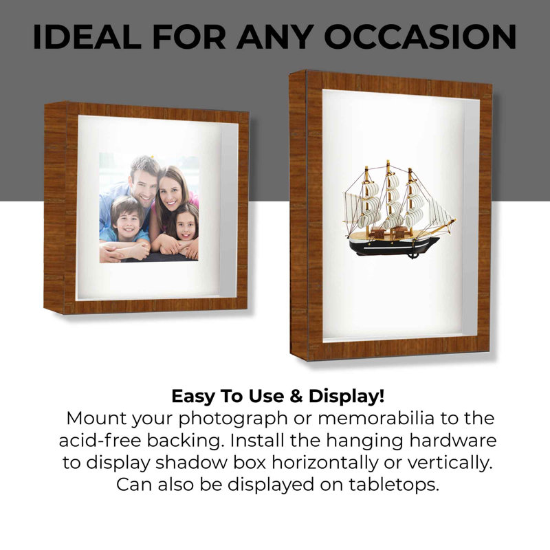 Cappella Solid Wood Shadow Box Picture Frame, Light Brown, 14" W x 14" H