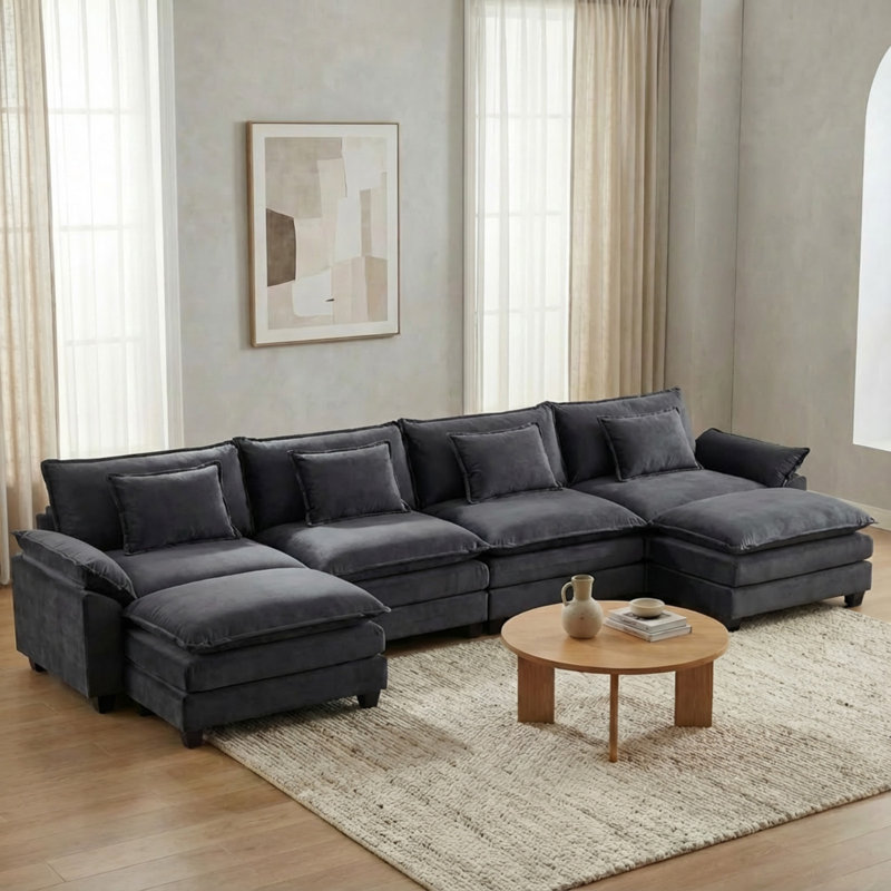 Canapé modulaire modulaire en U à rayons en forme de U de 154 po avec repose-pieds amovible Modern, Velours gris foncé