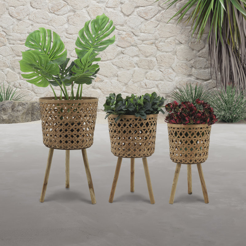 S / 3 POTS À BAMBOU 11/13/15 po NATUREL