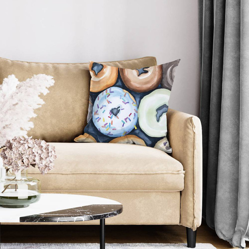 Watercolor doughtnuts with icing - 20"x20" Throw pillow cover - Poly twill - Print on demand