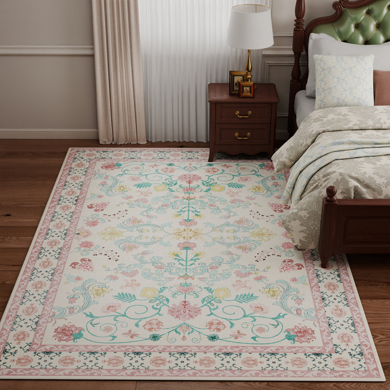 Living Room Rug 5x7 ft Pink Area Rug Machine Washable Rug, Non Slip Vintage Rug Stain Resistant Indoor Large Carpet for Bedroom, Distressed Retro Floor Rug for Classroom, Dorm, Dining Room