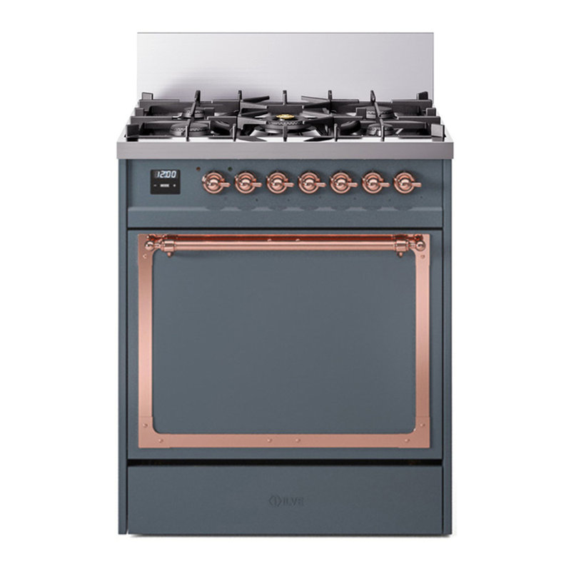 ILVE Nostalgie II Noblesse 30 po à double carburant, Propane liquide, Bleu gris / cuivre