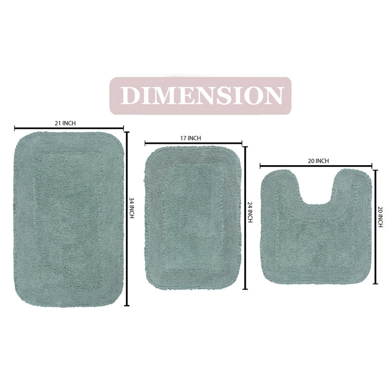 Aceyon Plush Cotton 3 Piece Bath Rug Set, Blue