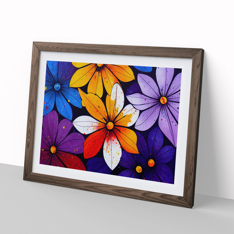 XH1022-10308X Wonderful Flower Splash Abstract 1 Piece Single Picture Frame Wall Art, 25cm H x 34cm W x 2cm D, Walnut Framed