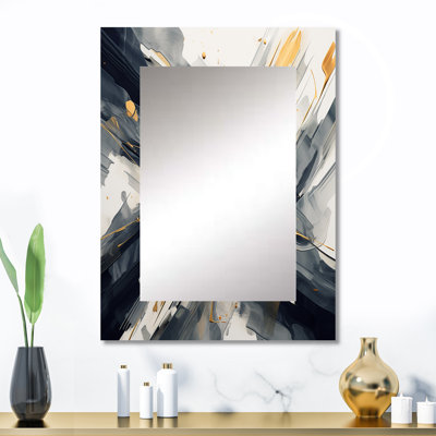 Or et gris Abstractions I - miroir décoratif de formes abstraites, miroir mural gris, impression d'art en métal